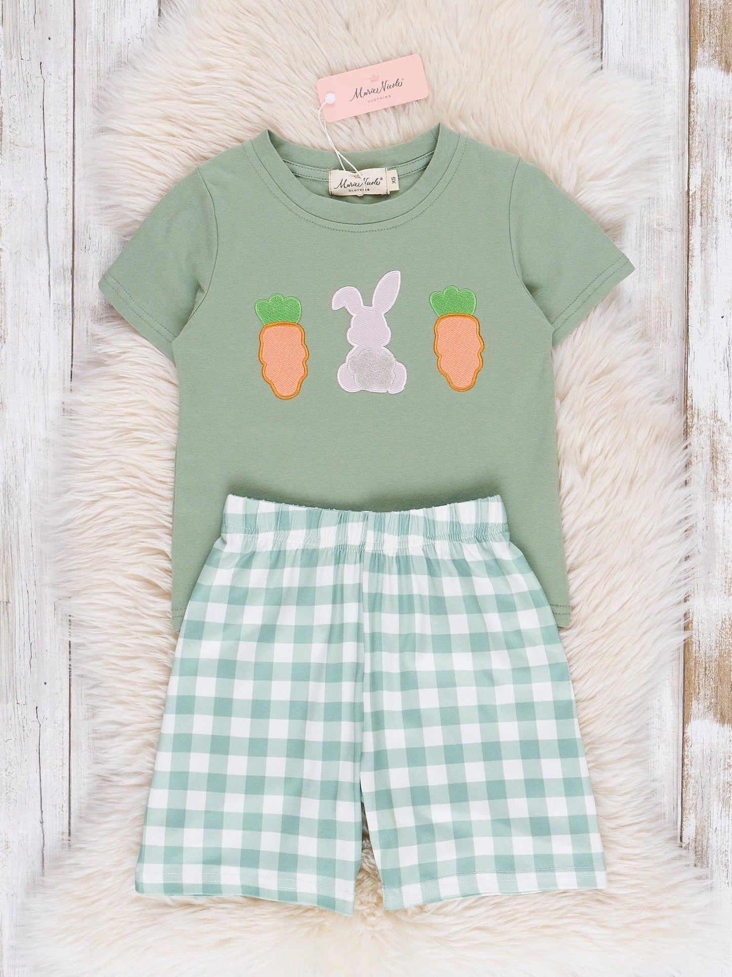 Gingham Carrot Patch Embroidered Outfit