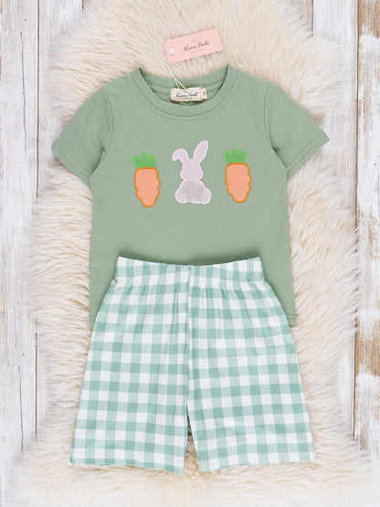 Gingham Carrot Patch Embroidered Outfit