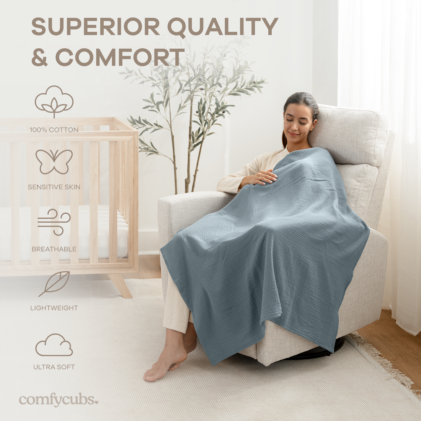 Muslin Swaddle Blankets Pack of 3 by Comfy Cubs