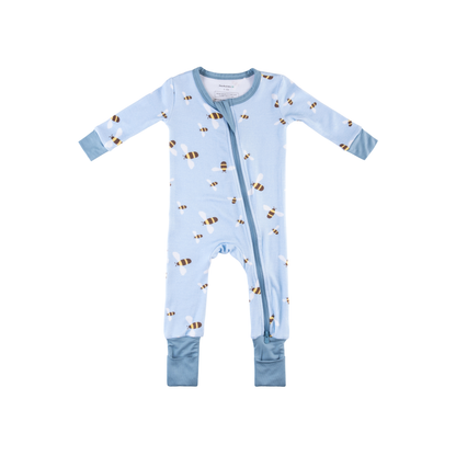 Baby Bamboo Pajamas w/ DreamCuffs® - Blue Bees