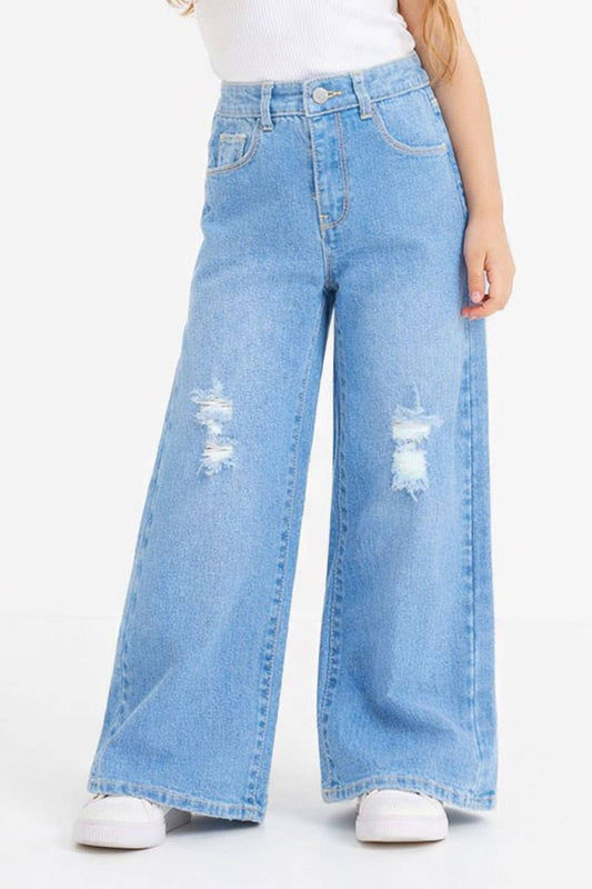 Toddler's Denim Pants w/ Wide Leg & Distress