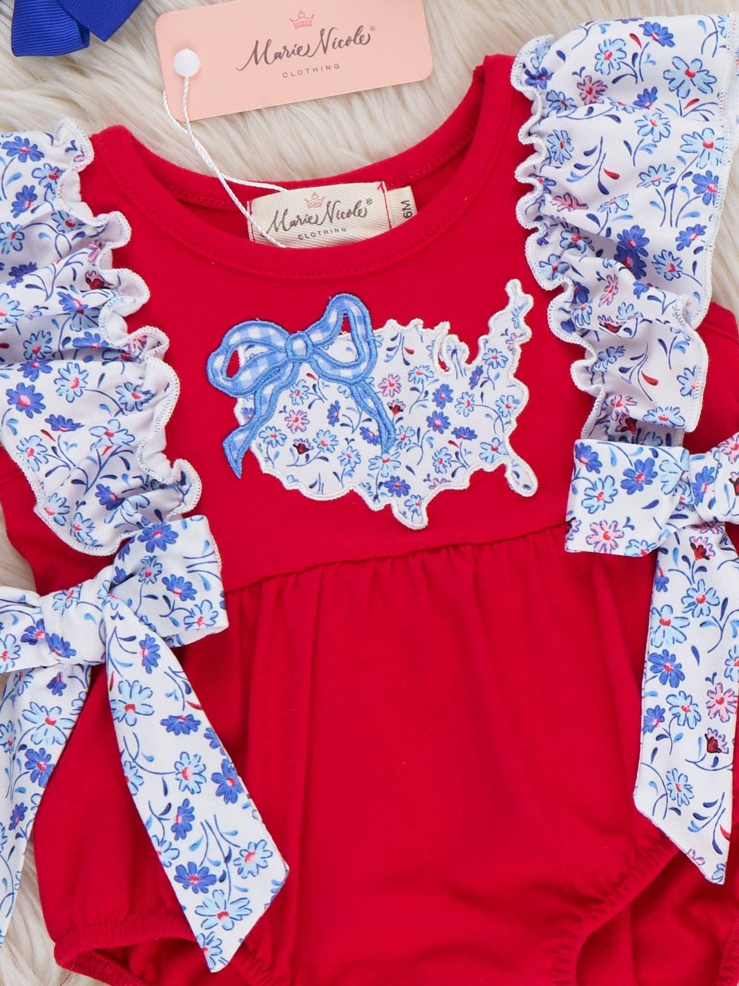 Sweet Land Floral Embroidered Cotton Ruffle Bubble Romper