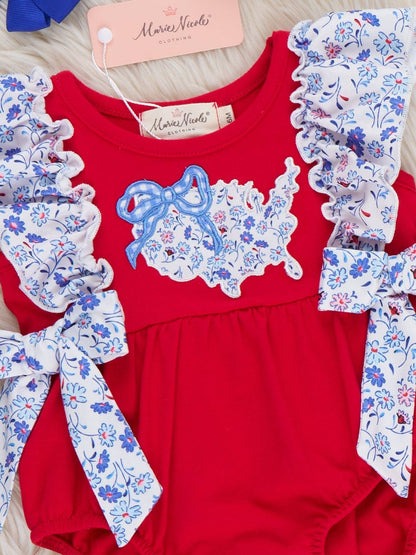 Sweet Land Floral Embroidered Cotton Ruffle Bubble Romper