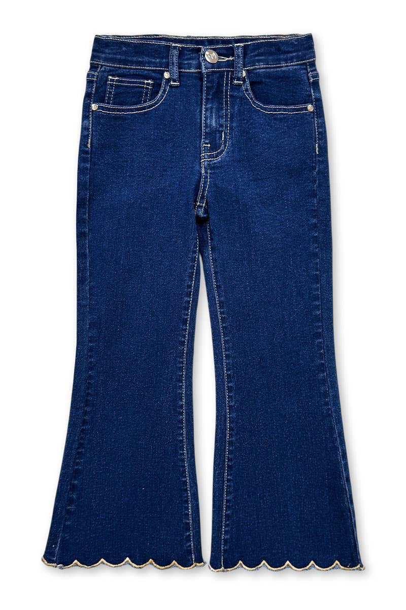 Girl's Flare Leg Denim Jean w/ Scalloped Hem - Light