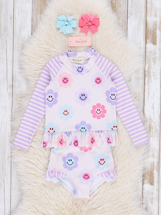 Purple Smiley Daisies Two Piece Rashguard